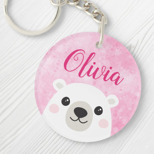Niedlicher Eisbär individuelle Name rosa Schlüsselanhänger