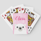 Niedlicher Eisbär individuelle Name rosa Spielkarten (Rückseite)