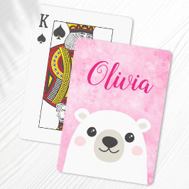 Niedlicher Eisbär individuelle Name rosa Spielkarten