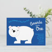 Niedlicher Eisbär Kinder 1 Geburtstag Party Einlad Einladung (Stehend Vorderseite)