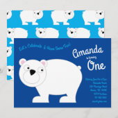 Niedlicher Eisbär Kinder 1 Geburtstag Party Einlad Einladung (Vorne/Hinten)