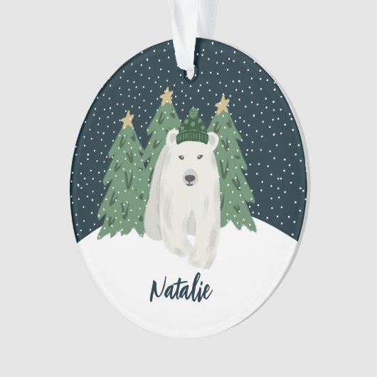 Niedlicher Eisbär | Name Weihnachtsschmuck Ornament (Vorderseite)