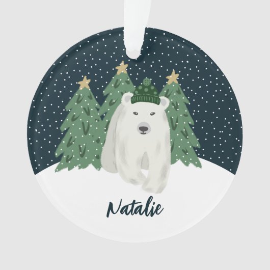 Niedlicher Eisbär | Name Weihnachtsschmuck Ornament (Vorderseite)