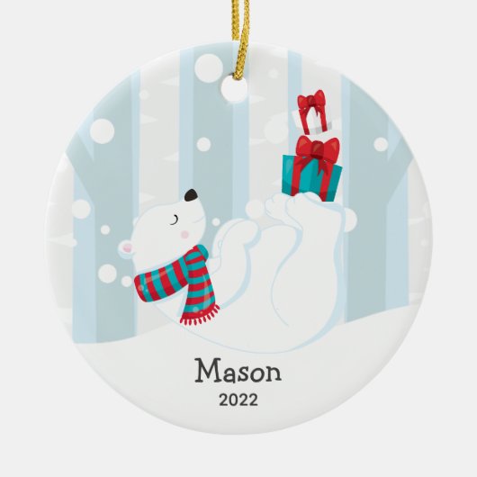 Niedlicher Eisbär Personalisierter Weihnachtsschmu Keramik Ornament (Vorne)