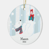 Niedlicher Eisbär Personalisierter Weihnachtsschmu Keramik Ornament (Links)