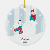Niedlicher Eisbär Personalisierter Weihnachtsschmu Keramik Ornament (Hinten)