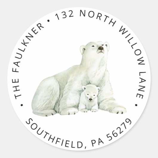 Niedlicher Eisbär Rücksendeadresse Runder Aufkleber (Vorderseite)