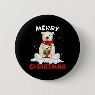 Niedlicher Eisbär Scarf Frohe Weihnachtsfeiertage Button