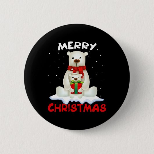 Niedlicher Eisbär Scarf Frohe Weihnachtsfeiertage Button (Vorderseite)