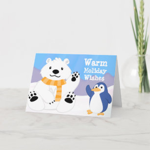 Niedlicher Eisbär und Pinguin-Urlaubskarte Feiertagskarte