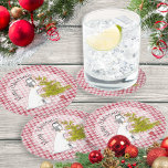 Niedlicher Eisbär und Pinguin Weihnachten Runder Pappuntersetzer<br><div class="desc">Niedlicher Polar-Bär mit einem Pinguin,  der den Stern auf den Untersetzer des Weihnachtsbaumpapiers anbringt.</div>