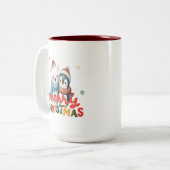 Niedlicher Eisbär und Pinguin Weihnachten Zweifarbige Tasse (Vorderseite Links)