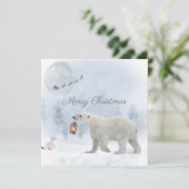 Niedlicher Eisbär Weasel Weihnachtsfest Feiertagskarte (Stehend Vorderseite)