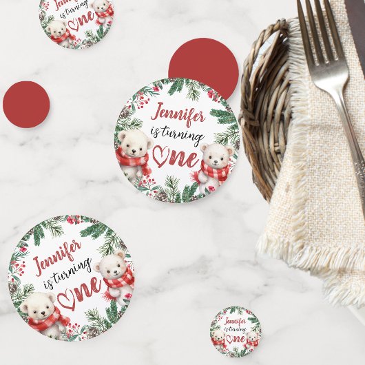 Niedlicher Eisbär Weihnachten 1. Geburtstag Konfetti