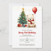 Niedlicher Eisbär Weihnachtsbär 1. Geburtstag Einladung (Vorderseite)