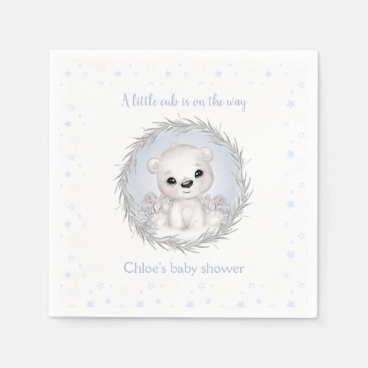 Niedlicher Eisbär Weißer Winter Boy Babydusche Serviette (Vorderseite)