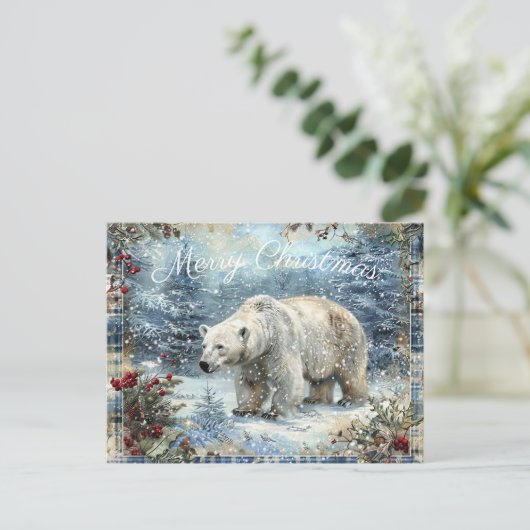 Niedlicher Eisbär Winterweihnachtsfest Feiertagspostkarte (Stehend Vorderseite)