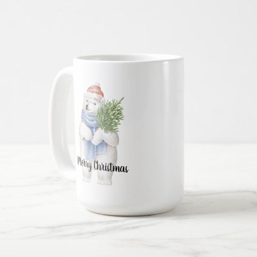 Niedlicher Eisbär Xmas Weihnachtsmannmütze weiß Kaffeetasse (Vorderseite Links)