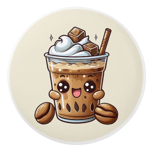 Niedlicher Eiskaffee Keramikknauf (Vorderseite)