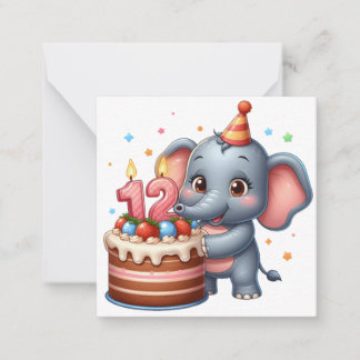 Niedlicher Elefant 12. Geburtstag Mitteilungskarte