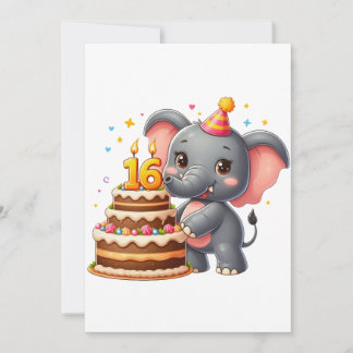 Niedlicher Elefant 16. Geburtstag Einladung