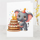 Niedlicher Elefant 16. Geburtstag Karte (Gelbe Blume)
