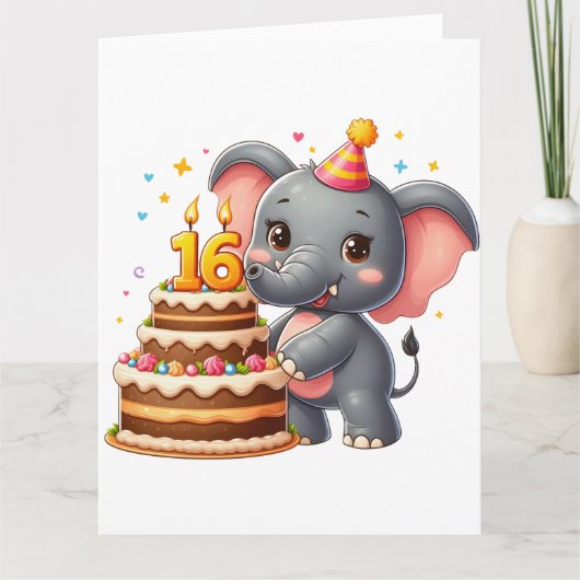 Niedlicher Elefant 16. Geburtstag Karte (Vorderseite)