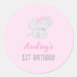 Niedlicher Elefant 1. Geburtstag Rosa Runder Aufkleber