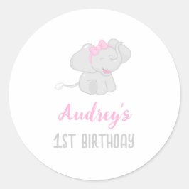 Niedlicher Elefant 1. Geburtstag Runder Aufkleber