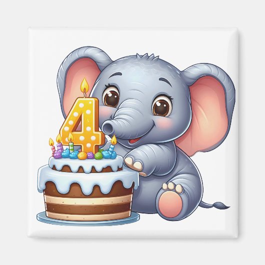Niedlicher Elefant 4. Geburtstag Magnet (Vorne)