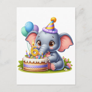 Niedlicher Elefant 6. Geburtstag Feiertagspostkarte
