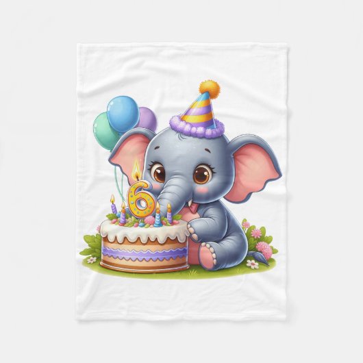 Niedlicher Elefant 6. Geburtstag Fleecedecke (Vorderseite)