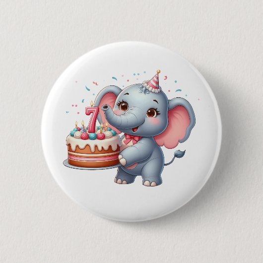 Niedlicher Elefant 7. Geburtstag Button (Vorderseite)