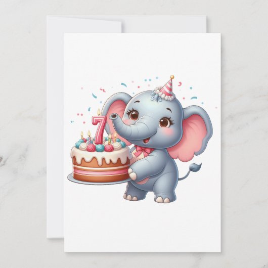 Niedlicher Elefant 7. Geburtstag Einladung (Vorderseite)