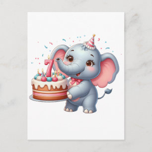 Niedlicher Elefant 7. Geburtstag Feiertagspostkarte