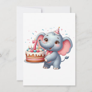 Niedlicher Elefant 7. Geburtstag Mitteilungskarte