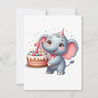 Niedlicher Elefant 7. Geburtstag Mitteilungskarte