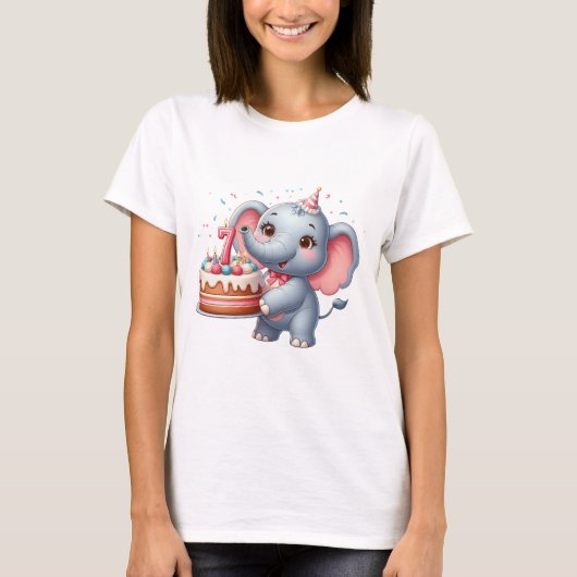 Niedlicher Elefant 7. Geburtstag T-Shirt (Vorderseite)