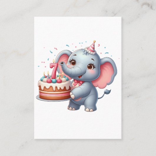 Niedlicher Elefant 7. Geburtstag Telefonnummerkarte (Vorderseite)
