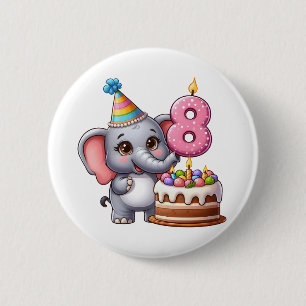 Niedlicher Elefant 8. Geburtstag Button
