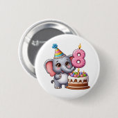 Niedlicher Elefant 8. Geburtstag Button (Vorne & Hinten)