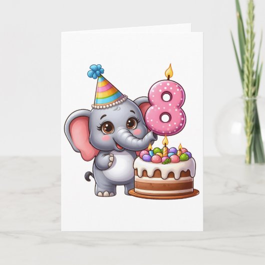 Niedlicher Elefant 8. Geburtstag Karte (Vorderseite)