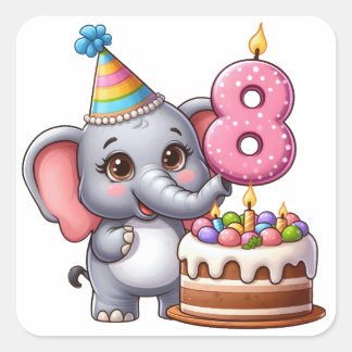 Niedlicher Elefant 8. Geburtstag Quadratischer Aufkleber