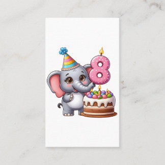 Niedlicher Elefant 8. Geburtstag Visitenkarte