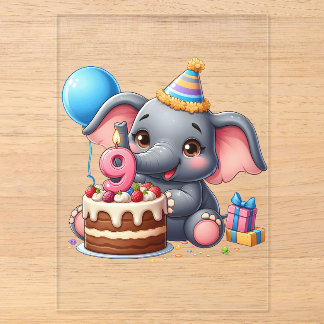 Niedlicher Elefant 9. Geburtstag Acryleinladungen