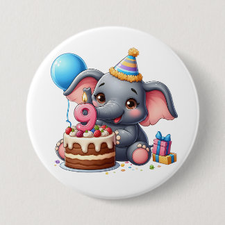 Niedlicher Elefant 9. Geburtstag Button