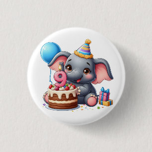 Niedlicher Elefant 9. Geburtstag Button
