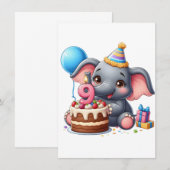 Niedlicher Elefant 9. Geburtstag Einladung (Vorne/Hinten)