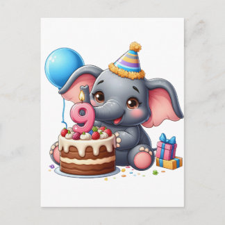 Niedlicher Elefant 9. Geburtstag Einladungspostkarte