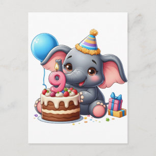 Niedlicher Elefant 9. Geburtstag Feiertagspostkarte